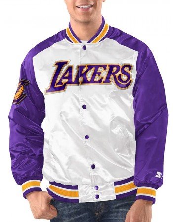 White/Purple LA Lakers Renegade Varsity Satin Jacket