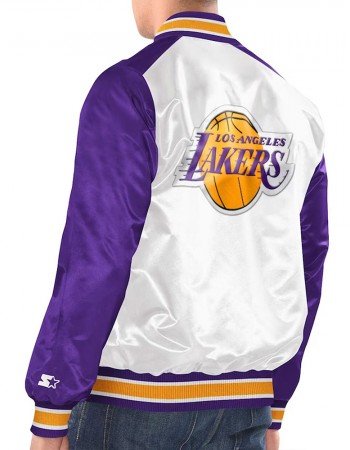 White/Purple LA Lakers Renegade Varsity Satin Jacket