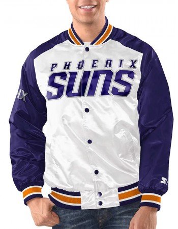 White/Purple Phoenix Suns Renegade Varsity Satin Jacket