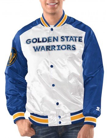 White/Royal Golden State Warriors Renegade Varsity Satin Jacket