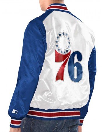 White/Royal Philadelphia 76ers Renegade Varsity Satin Jacket