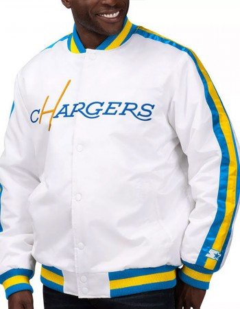White The D-Line LA Chargers Satin Jacket