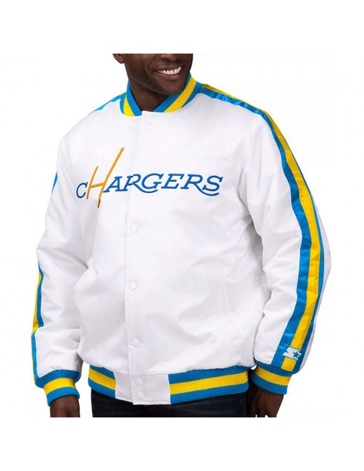White The D-Line LA Chargers Satin Jacket