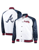 White and Navy Clean-Up Hitter Atlanta Braves Satin Jacket