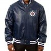 Winnipeg Jets Navy Blue Varsity Leather Jacket