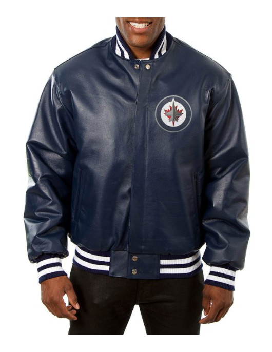 Winnipeg Jets Navy Blue Varsity Leather Jacket