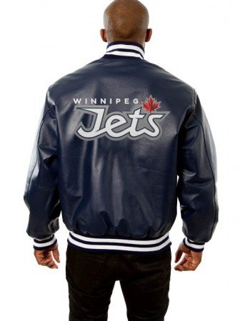 Winnipeg Jets Navy Blue Varsity Leather Jacket