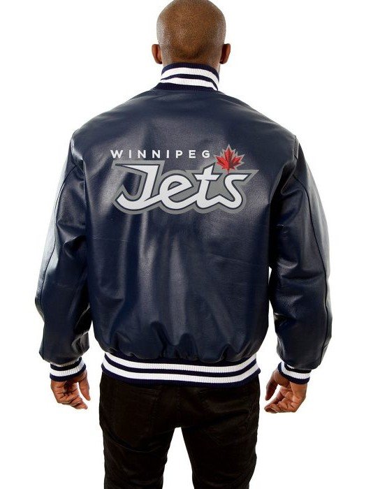 Winnipeg Jets Navy Blue Varsity Leather Jacket