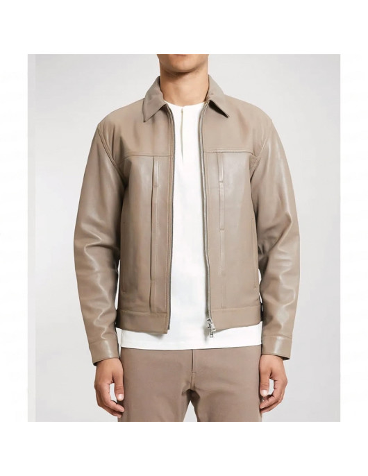 With Love Season 2 Desmond Chiam Beige Leather Jacket