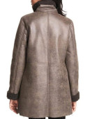 Women Asymmetrical Zip Shearling Leather Coat