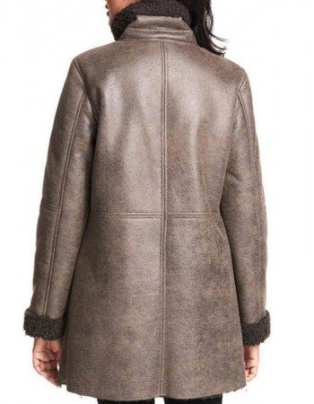 Women Asymmetrical Zip Shearling Leather Coat
