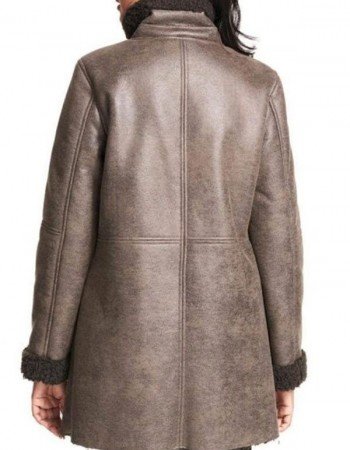 Women Asymmetrical Zip Shearling Leather Coat