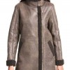 Women Asymmetrical Zip Shearling Leather Coat