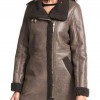 Women Asymmetrical Zip Shearling Leather Coat