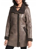 Women Asymmetrical Zip Shearling Leather Coat