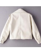 Women's Spring Fashion Retro Long Sleeve Washed PU Leather Solid Color Jacket
