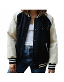 Women's White and Black Iets Frans Bomber Jacket