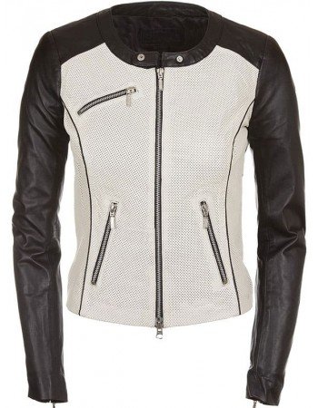 Womens Fashion Designer Leather Jacket Black and White