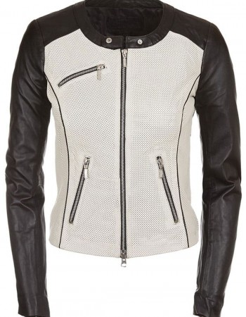 Womens Fashion Designer Leather Jacket Black and White