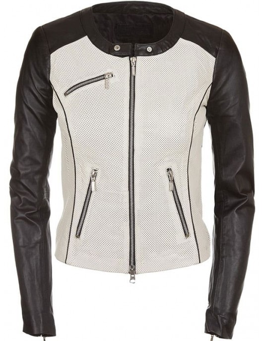 Womens Fashion Designer Leather Jacket Black and White