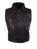 Womens Fashion Designer Leather Motorcycle Vest Black