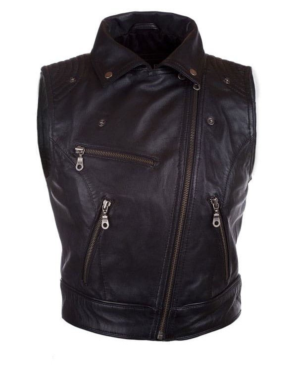 Womens Fashion Designer Leather Motorcycle Vest Black Womens Fashion Designer Leather Motorcycle Vest Black