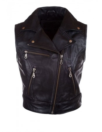 Womens Fashion Designer Leather Motorcycle Vest Black