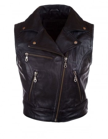 Womens Fashion Designer Leather Motorcycle Vest Black