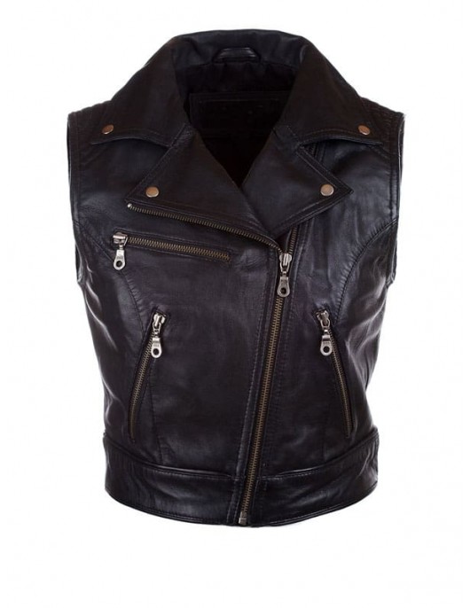 Womens Fashion Designer Leather Motorcycle Vest Black