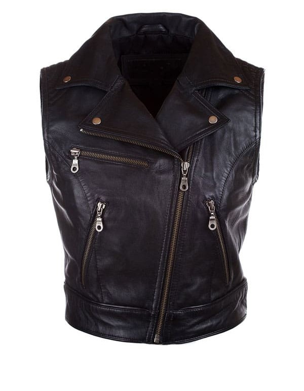 Womens Fashion Designer Leather Motorcycle Vest Black Womens Fashion Designer Leather Motorcycle Vest Black