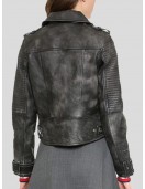 Womens Quilted Black Leather Biker Jacket