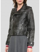 Womens Quilted Black Leather Biker Jacket