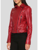 Womens Red Leather Biker Jacket