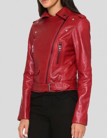 Womens Red Leather Biker Jacket