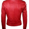 Womens Leather Biker Jacket Red Tan Stand Collar