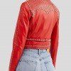 Womens Studded Red Cropped Leather Jacket