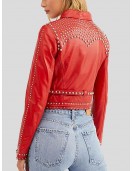 Womens Studded Red Cropped Leather Jacket