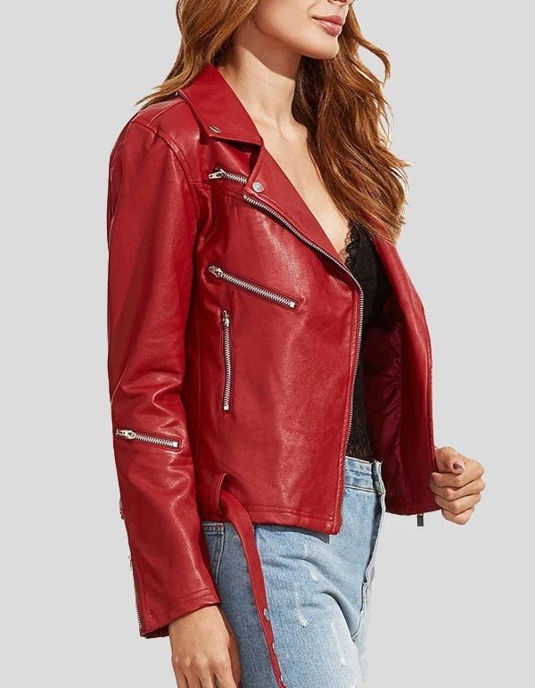 Womens Wear Red Leather Biker Jacket