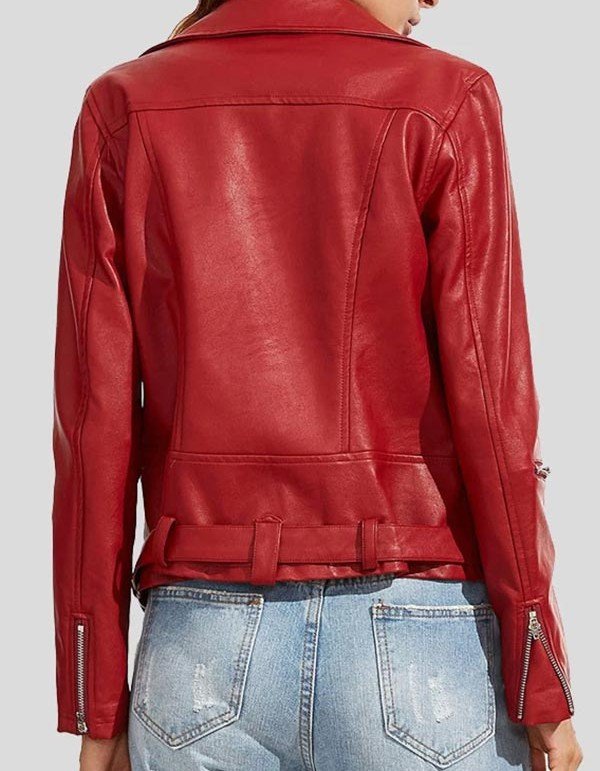 Womens Wear Red Leather Biker Jacket