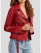 Womens Wear Red Leather Biker Jacket