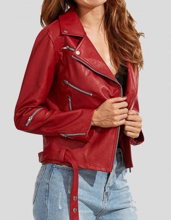 Womens Wear Red Leather Biker Jacket