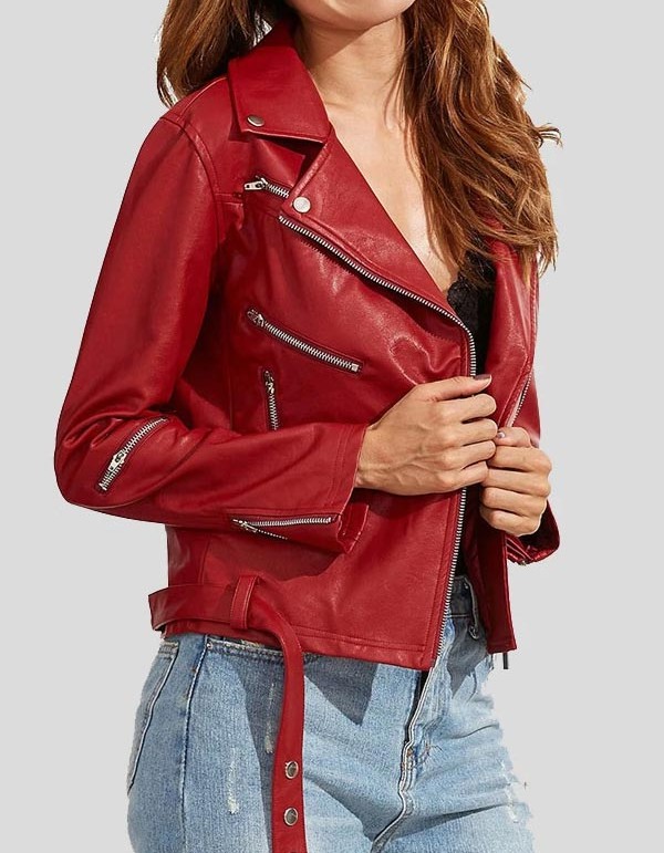 Womens Wear Red Leather Biker Jacket
