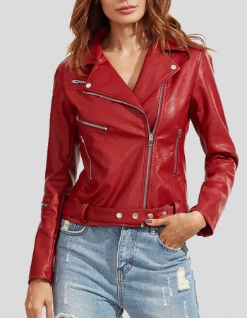 Womens Wear Red Leather Biker Jacket