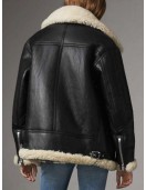Women’s Aviator Ivory Shearling Black Leather Jacket