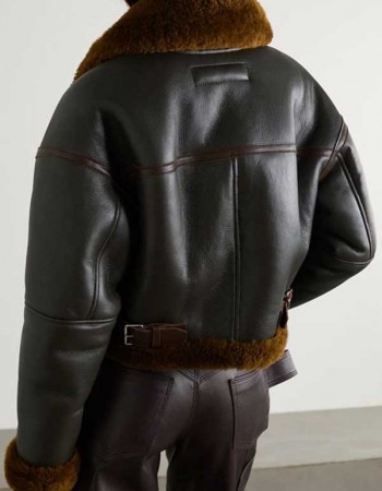 Women’s Brown Textured Leather Shearling Jacket