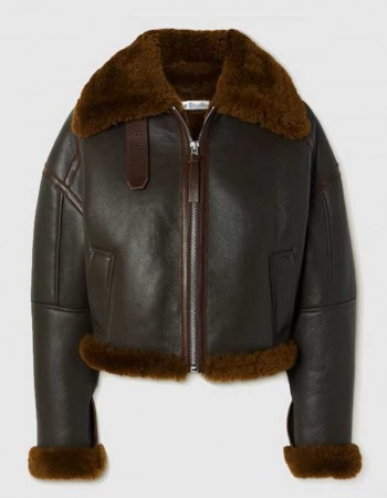 Women’s Brown Textured Leather Shearling Jacket
