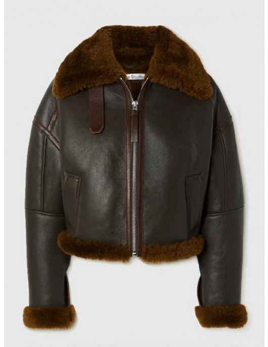 Women’s Brown Textured Leather Shearling Jacket