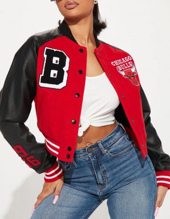 Women’s Chicago Bulls Cropped Red Varsity Jacket