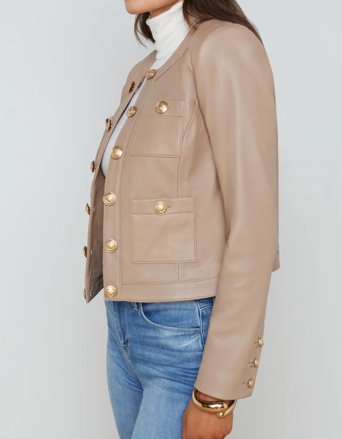 Women’s Jayde Collarless Black Leather Jacket