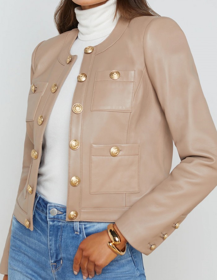 Women’s Jayde Collarless Black Leather Jacket